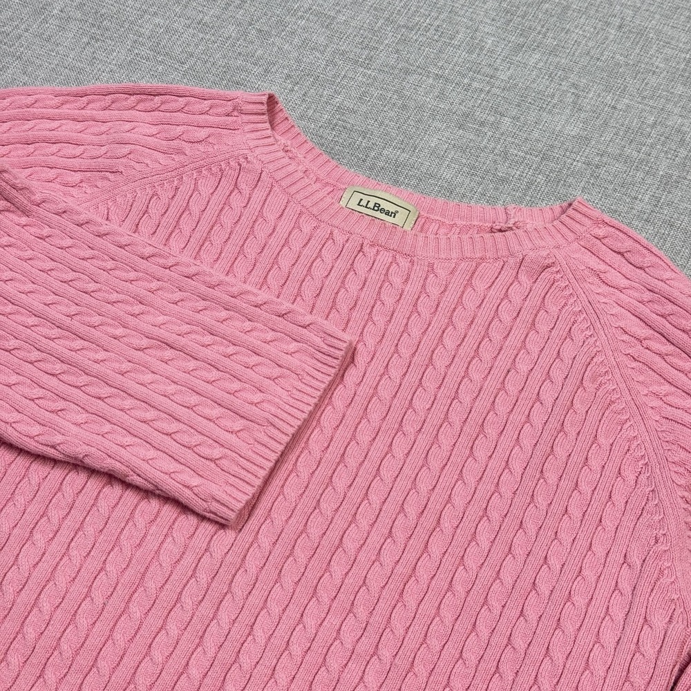 L.L. Bean Cable-Knit Sweater Womens Medium Pink Pullover Crew‎ Neck Long Sleeve